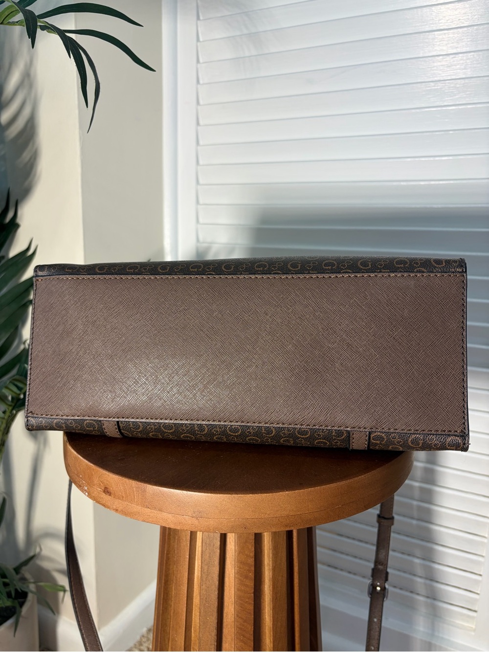 Guess Brown Monogram Satchel with Silver Accents - Picture 7 of 8
